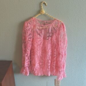 Pink Lace Long-Sleeve Womens Top